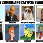meme squad: choose your class | image tagged in your zombie apocalypse team | made w/ Imgflip meme maker