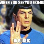 Spock | WHEN YOU SEE YOU FRIEND; IN PUBLIC | image tagged in spock | made w/ Imgflip meme maker