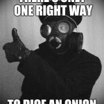Stop Crying! | THERE'S ONLY ONE RIGHT WAY; TO DICE AN ONION | image tagged in gas masked nazi,onion,right way,chopping,fascism,food | made w/ Imgflip meme maker