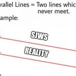 Cookies and playdough | SJWS; REALITY | image tagged in memes,parallel lines | made w/ Imgflip meme maker