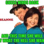 Roseanne blue collar | GUESS WHOS BACK; AND THIS TIME SHE WILL SAY WHAT THE HELL SHE WANTS | image tagged in roseanne blue collar | made w/ Imgflip meme maker