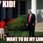 Next in line. | HEY KID! WANT TO BE MY LAWYER? | image tagged in angry trump lawn,lawyer,trump russia collusion,asshole | made w/ Imgflip meme maker