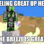 Minecraft Dude | FEELING GREAT UP HERE; THE BREEZE IS GREAT! | image tagged in minecraft dude | made w/ Imgflip meme maker