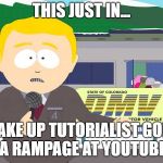 South park reporter | THIS JUST IN... MAKE UP TUTORIALIST GOES ON A RAMPAGE AT YOUTUBE HQ | image tagged in south park reporter | made w/ Imgflip meme maker