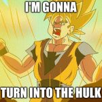 Dragon ball z | I'M GONNA; TURN INTO THE HULK | image tagged in dragon ball z | made w/ Imgflip meme maker