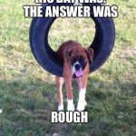 How was ur day? Dog version  | I ASKED HOW HIS DAY WAS. THE ANSWER WAS; ROUGH | image tagged in how was ur day dog version | made w/ Imgflip meme maker
