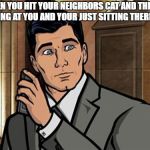 Um... Phrasing? | WHEN YOU HIT YOUR NEIGHBORS CAT AND THEY'RE YELLING AT YOU AND YOUR JUST SITTING THERE LIKE | image tagged in um phrasing | made w/ Imgflip meme maker