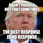 Hasn't figured out that sometimes the best response is no response. | HASN’T FIGURED OUT THAT SOMETIMES; THE BEST RESPONSE IS NO RESPONSE | image tagged in trump,donald trump,maga,dumbass | made w/ Imgflip meme maker