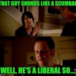 well he's a guy so... | THAT GUY SOUNDS LIKE A SCUMBAG; WELL, HE'S A LIBERAL SO.... | image tagged in well he's a guy so | made w/ Imgflip meme maker