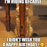 I'm hiding because ... | I'M HIDING BECAUSE; I DIDN'T WISH YOU A HAPPY BIRTHDAY !😞 | image tagged in i'm hiding because | made w/ Imgflip meme maker