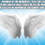 Angels | AS I WANDER IN THE DARKNESS I SEEK THE LIGHT I REACH OUT AND AN ANGEL TAKES ME BY THE HAND AND LEADS ME TO A LIFE OF HAPPINESS FULFILMENT AND GROWTH | image tagged in angels | made w/ Imgflip meme maker
