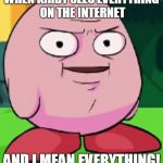 Real Kirby | WHEN KIRBY SEES EVERYTHING ON THE INTERNET; AND I MEAN EVERYTHING! | image tagged in real kirby | made w/ Imgflip meme maker