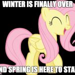 F**KING FINALLY! | WINTER IS FINALLY OVER; AND SPRING IS HERE TO STAY! | image tagged in happy fluttershy,memes,happy,spring,ponies,sioux falls | made w/ Imgflip meme maker