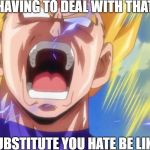 student-for-the-win | HAVING TO DEAL WITH THAT; SUBSTITUTE YOU HATE BE LIKE. | image tagged in vegeta rage | made w/ Imgflip meme maker