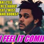 The Weeknd | HOW CAN I TELL WHEN THERE'S ABOUT TO BE A PLOT TWIST IN MOVIES AND BOOKS? I FEEL IT COMING | image tagged in the weeknd,i feel it coming,plot twist | made w/ Imgflip meme maker