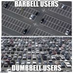 New Year Gym Meme | BARBELL USERS; DUMBBELL USERS | image tagged in gym memes | made w/ Imgflip meme maker