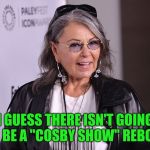Limits on rebooting shows | I GUESS THERE ISN'T GOING TO BE A "COSBY SHOW" REBOOT | image tagged in roseanne barr,bill cosby,pipe_picasso,reboot | made w/ Imgflip meme maker
