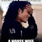 Michael Jackson is amused by stupidity | WHEN YOU CALL YOUR GF; A HOUSE WIFE | image tagged in michael jackson is amused by stupidity | made w/ Imgflip meme maker
