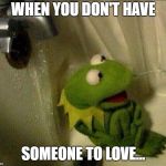 Sad Kermit | WHEN YOU DON'T HAVE; SOMEONE TO LOVE... | image tagged in sad kermit | made w/ Imgflip meme maker