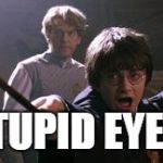 Another incantation from the Book of Misheard Spells | STUPID EYES! | image tagged in harry potter spell | made w/ Imgflip meme maker