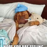 Sick Dog | HEY RAINSTER; HOPE YOU ARE FEELING A LITTLE BETTER ❤️ | image tagged in sick dog | made w/ Imgflip meme maker