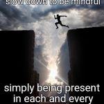 Risky jump | we do not have to slow down to be mindful; simply being present in each and every moment is enough | image tagged in risky jump | made w/ Imgflip meme maker
