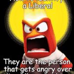 The Liberal Identity | How to identify a Liberal; They are the person that gets angry over literally everything | image tagged in anger inside out | made w/ Imgflip meme maker