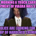 Ron Mimandy | THIS MORNING A TRUCK CARRYING A SHIPMENT OF VIAGRA WAS STOLEN; POLICE ARE LOOKING FOR A GROUP OF HARDENED CRIMINALS | image tagged in ron mimandy,memes | made w/ Imgflip meme maker
