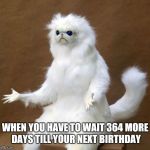 Y tho Persian cat room statue yeti thing | WHEN YOU HAVE TO WAIT 364 MORE DAYS TILL YOUR NEXT BIRTHDAY | image tagged in y tho persian cat room statue yeti thing | made w/ Imgflip meme maker