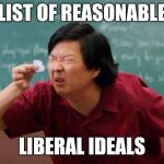 Senior Chang Squinting | LIST OF REASONABLE; LIBERAL IDEALS | image tagged in senior chang squinting | made w/ Imgflip meme maker