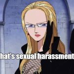 Kalifa One Piece | That's sexual harassment. | image tagged in kalifa one piece | made w/ Imgflip meme maker