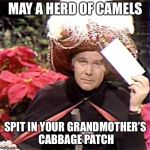 Carnac the Magnificent | MAY A HERD OF CAMELS; SPIT IN YOUR GRANDMOTHER’S CABBAGE PATCH | image tagged in carnac the magnificent | made w/ Imgflip meme maker