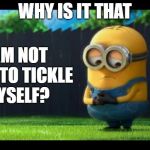 Sad minion  | WHY IS IT THAT; I AM NOT ABLE TO TICKLE MYSELF? | image tagged in sad minion | made w/ Imgflip meme maker