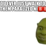 Shrek flex | DO YOU EVER JUST WALK TO FLEX ON THEM PARALIZED NI🅱️🅱️AS | image tagged in shrek flex | made w/ Imgflip meme maker