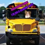 Chili the border collie driving a school bus | EVERYBODY LOOK! I'M ON A SCHOOL BUS! | image tagged in school bus,chili,chili the border collie,dogs,school,dogs driving buses | made w/ Imgflip meme maker