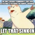 Snowball Animal Farm | THE ONLY LIKEABLE COMMUNIST THAT EVER EXISTED WAS A FICTIONAL PIG NAMED “SNOWBALL.”; LET THAT SINK IN | image tagged in snowball animal farm | made w/ Imgflip meme maker