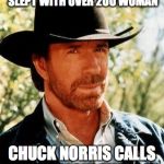 Chuck Norris | CHARLIE SCENE SAYS HE SLEPT WITH OVER 2OO WOMAN; CHUCK NORRIS CALLS THAT A SLOW TUESDAY | image tagged in chuck norris | made w/ Imgflip meme maker