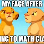 confused lion king | MY FACE AFTER; GOING TO MATH CLASS | image tagged in confused lion king | made w/ Imgflip meme maker