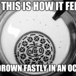 Sinking Oreo | SO THIS IS HOW IT FEELS; TO DROWN FASTLY IN AN OCEAN | image tagged in sinking oreo,oreo,memes | made w/ Imgflip meme maker