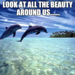 dolphin jump | LOOK AT ALL THE BEAUTY AROUND US....... | image tagged in dolphin jump,beauty,dolphin,jump,ocean,sky | made w/ Imgflip meme maker