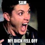 Deam Scream Supernatural | SAM; MY DICK FELL OFF | image tagged in deam scream supernatural | made w/ Imgflip meme maker