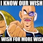 TFS nappa | I KNOW OUR WISH; WE WISH FOR MORE WISHES | image tagged in tfs nappa | made w/ Imgflip meme maker