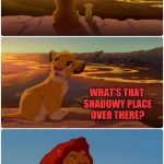 Shadowy Place Lion King | EVERYTHING THE LIGHT TOUCHES IS IMGFLIP MEMES; WHAT'S THAT SHADOWY PLACE OVER THERE? THAT'S AN ELEPHANT GRAVEYARD,  THEY DOWNVOTED LOTS OF MEMES SO WE KILLED AND ATE THEM. | image tagged in shadowy place lion king | made w/ Imgflip meme maker