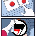 the ANTIFA dilemma  | VIOLENTLY ASSAULT PEOPLE AND BECOME FACISTS YOURSELVES; PROTEST PEACEFULLY AND GET NO WHERE | image tagged in antifa two buttons | made w/ Imgflip meme maker