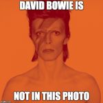 David Bowie Is | DAVID BOWIE IS; NOT IN THIS PHOTO | image tagged in david bowie is | made w/ Imgflip meme maker