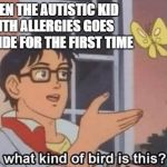 Asthma and Autism | WHEN THE AUTISTIC KID WITH ALLERGIES GOES OUTSIDE FOR THE FIRST TIME | image tagged in what kind of bird is this,autistic and allergies | made w/ Imgflip meme maker