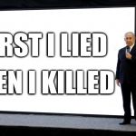 Creepy Muderous Liar | FIRST I LIED; THEN I KILLED | image tagged in i lied,i killed a man,serial killer,politicians | made w/ Imgflip meme maker