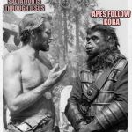 Planet of the apes | APES FOLLOW KOBA; THE ONLY SALVATION IS THROUGH JESUS | image tagged in planet of the apes | made w/ Imgflip meme maker
