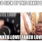 Volume up | I'M SO SICK OF THIS FAKEU LOVE! FAKEU LOVE! FAKEU LOVE! | image tagged in volume up | made w/ Imgflip meme maker
