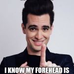Brendon Urie  | HOLD ON; I KNOW MY FOREHEAD IS BIGGER THAN YOU FUTURE | image tagged in brendon urie | made w/ Imgflip meme maker